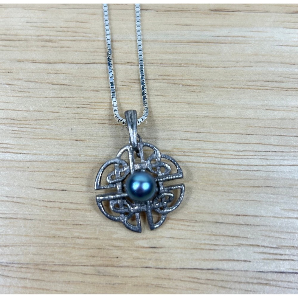 Vantel Pearls Necklace Women Silver‎ 925 Blue Celtic Knot Peacock Pearl Italy